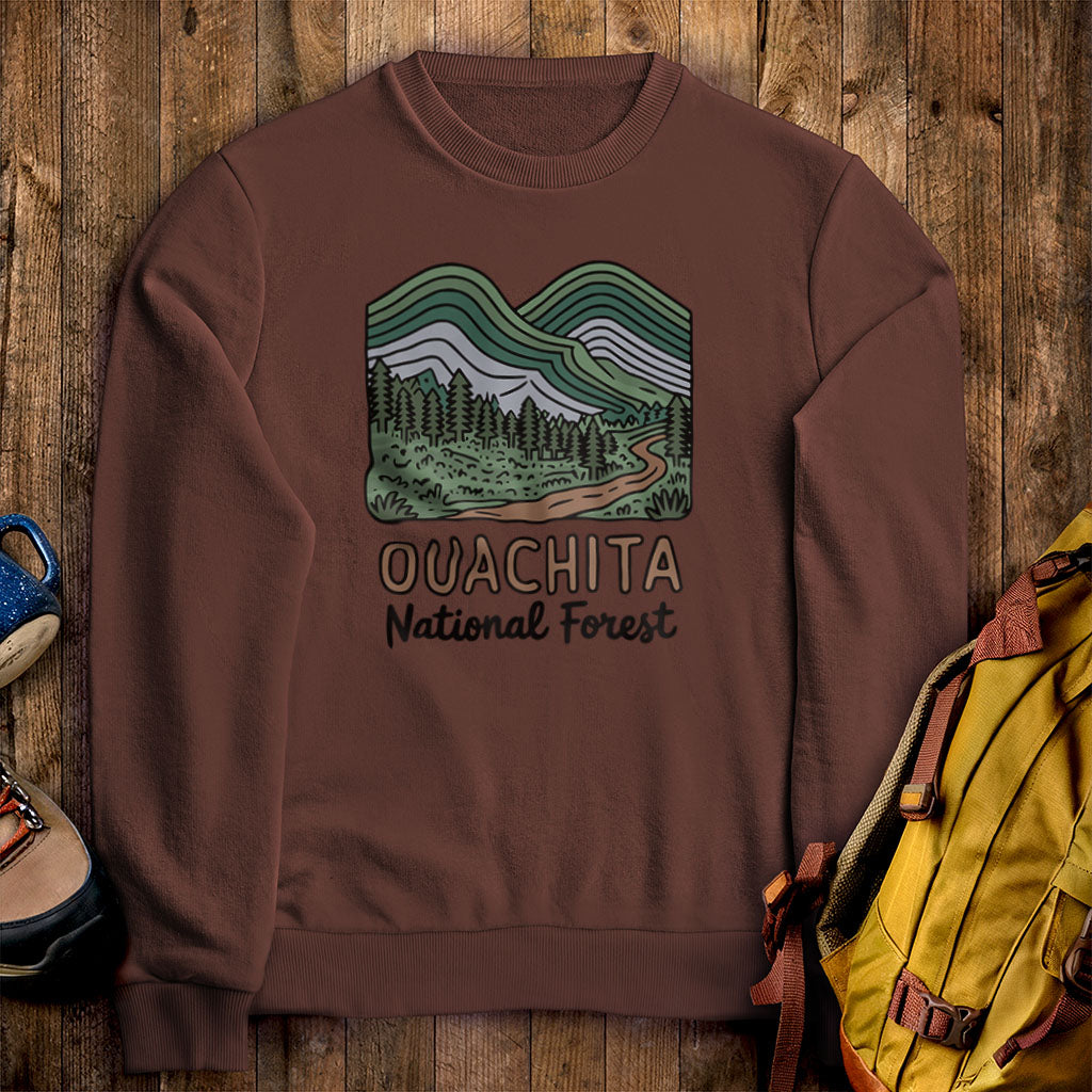 Ouachita National Forest Crewneck Sweatshirt Cocoa Adventure and Outdoors Themed Sweatshirt