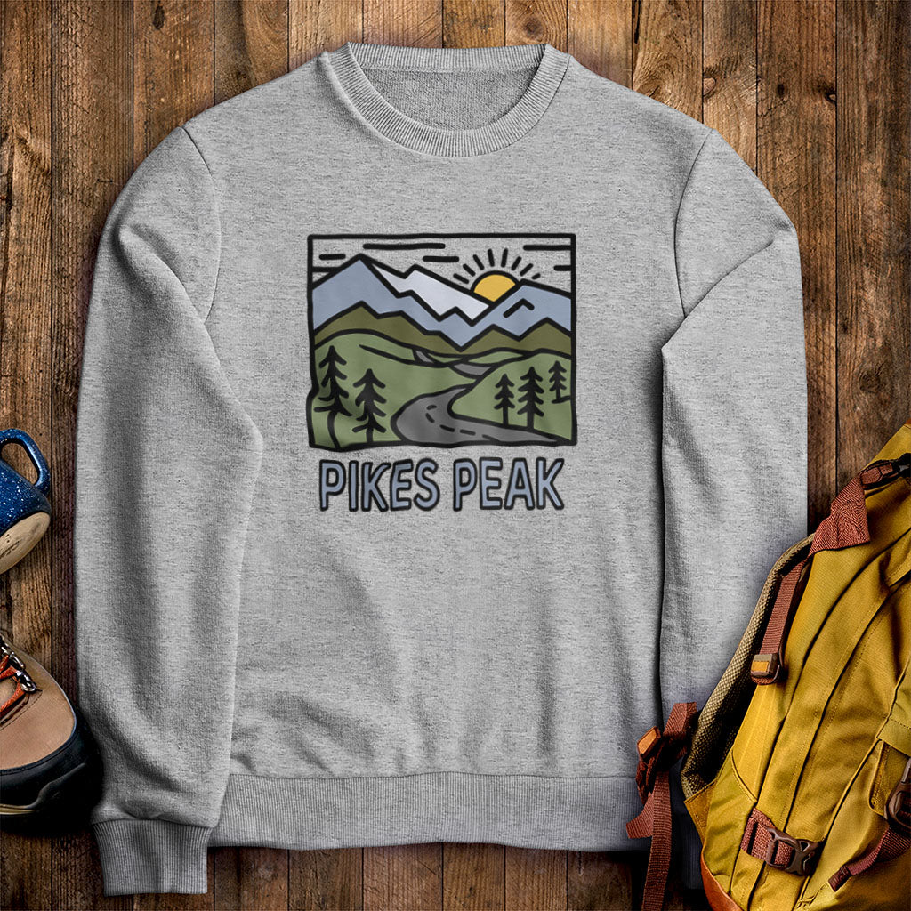 Pikes Peak Crewneck Sweatshirt Sport Grey Adventure and Outdoors Themed Sweatshirt