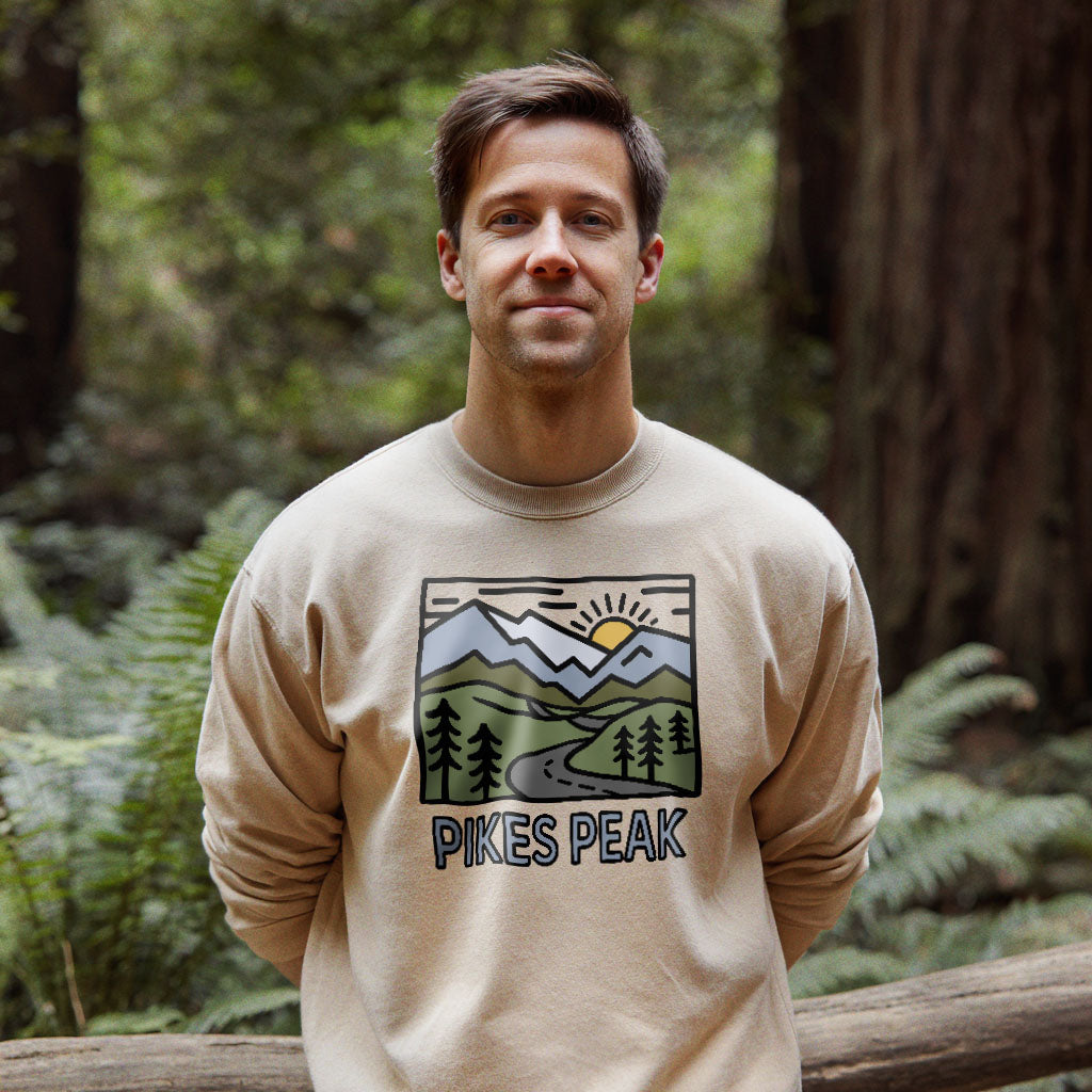 Pikes Peak Crewneck Sweatshirt Adventure and Outdoors Themed Sweatshirt