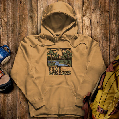 Pine Barrens Hoodie Mustard Adventure and Outdoors Themed Hoodie