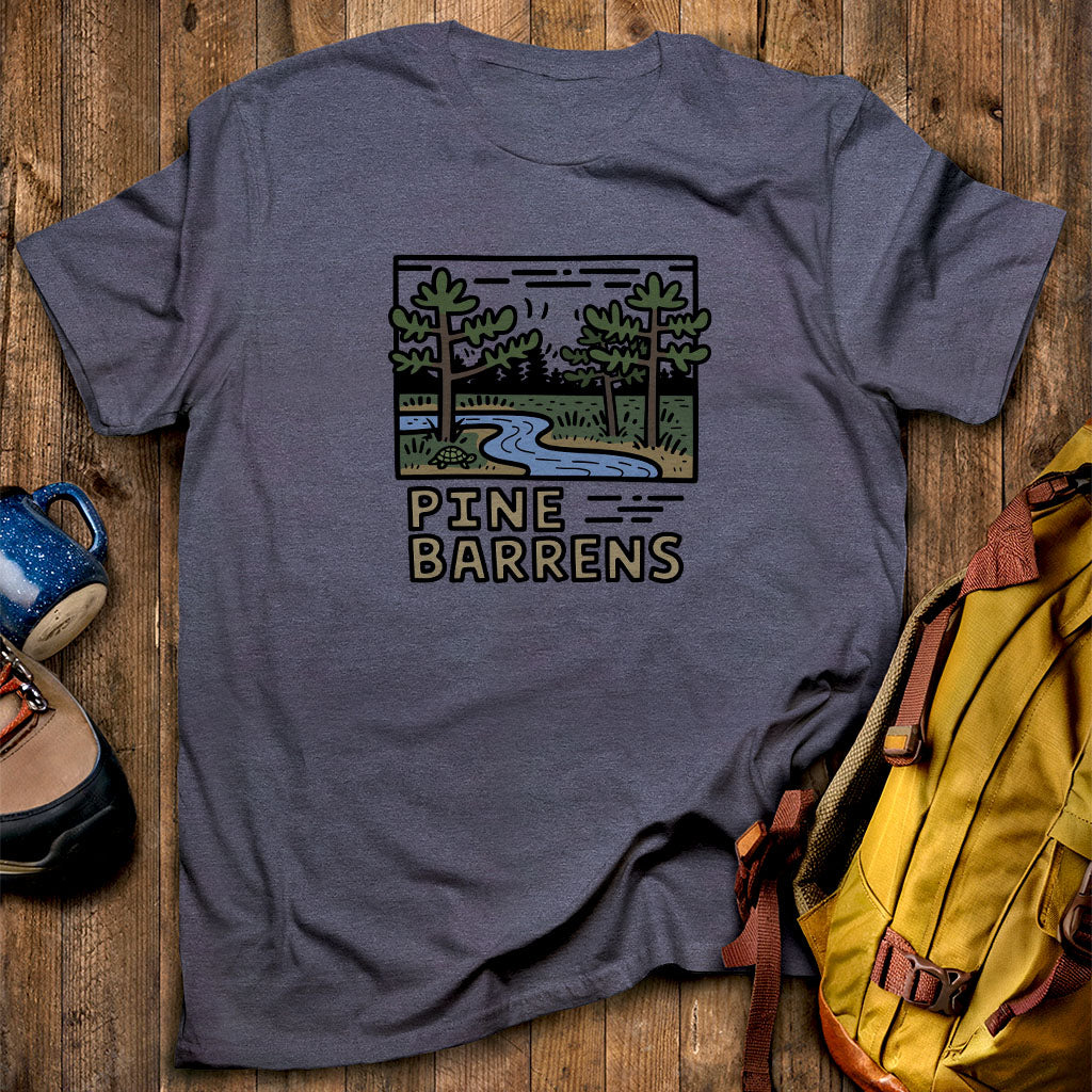 Pine Barrens T-Shirt Heather Navy Adventure and Outdoors Themed T-Shirt