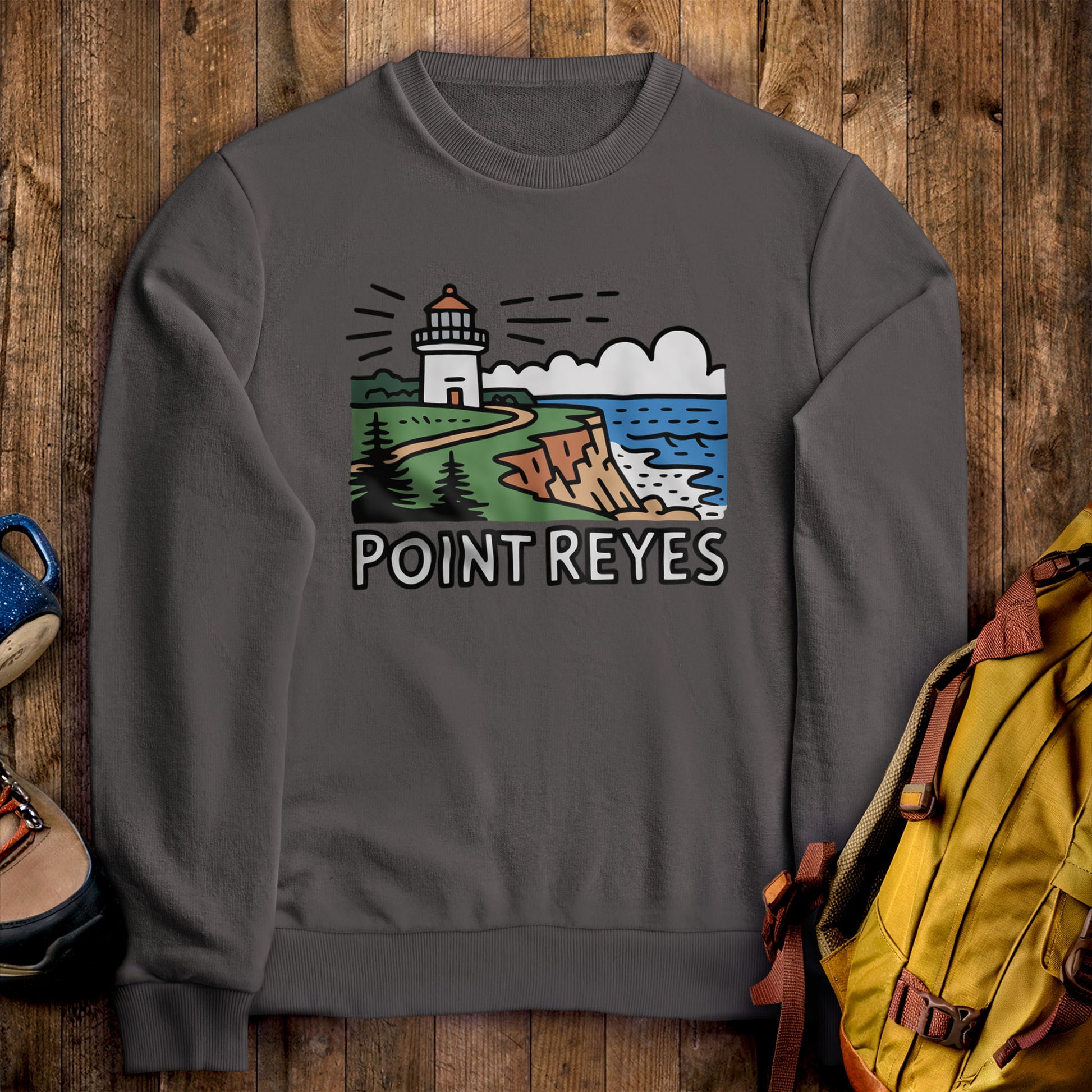 Point Reyes National Seashore Crewneck Sweatshirt Charcoal Adventure and Outdoors Themed Sweatshirt
