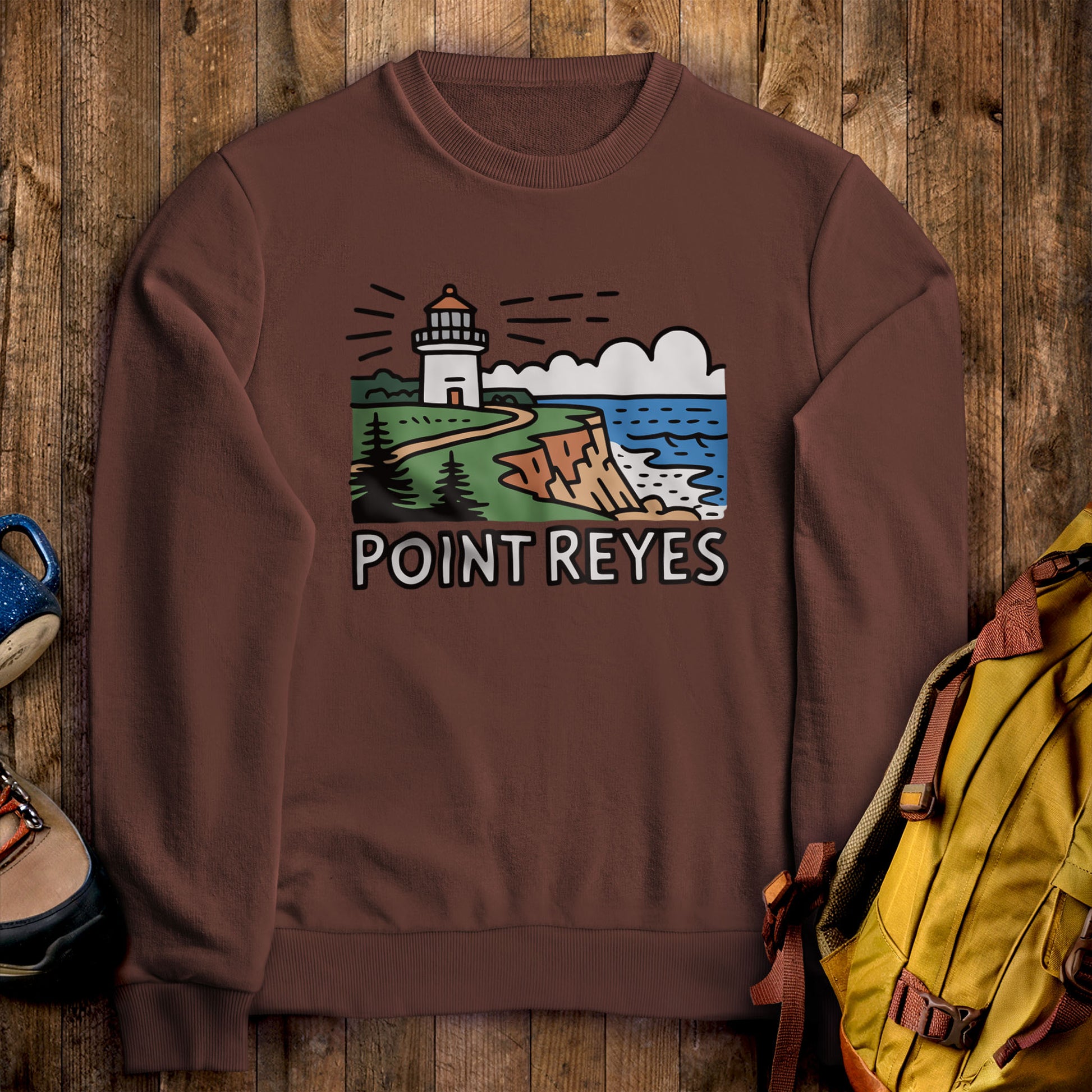 Point Reyes National Seashore Crewneck Sweatshirt Cocoa Adventure and Outdoors Themed Sweatshirt