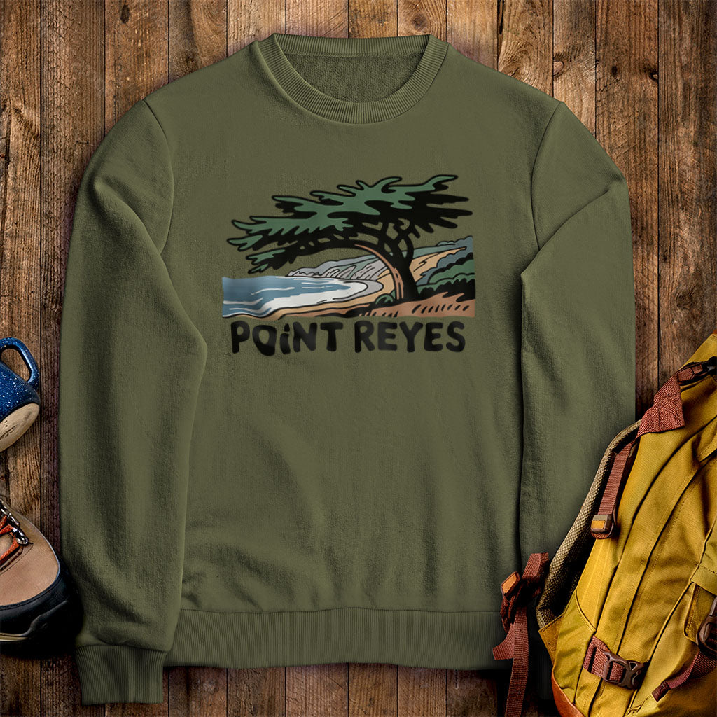 Point Reyes National Seashore Crewneck Sweatshirt Military Green Adventure and Outdoors Themed Sweatshirt