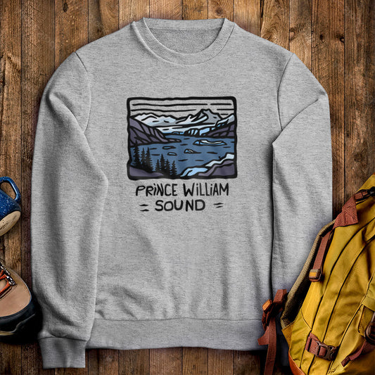 Prince William Sound Crewneck Sweatshirt Sport Grey Adventure and Outdoors Themed Sweatshirt