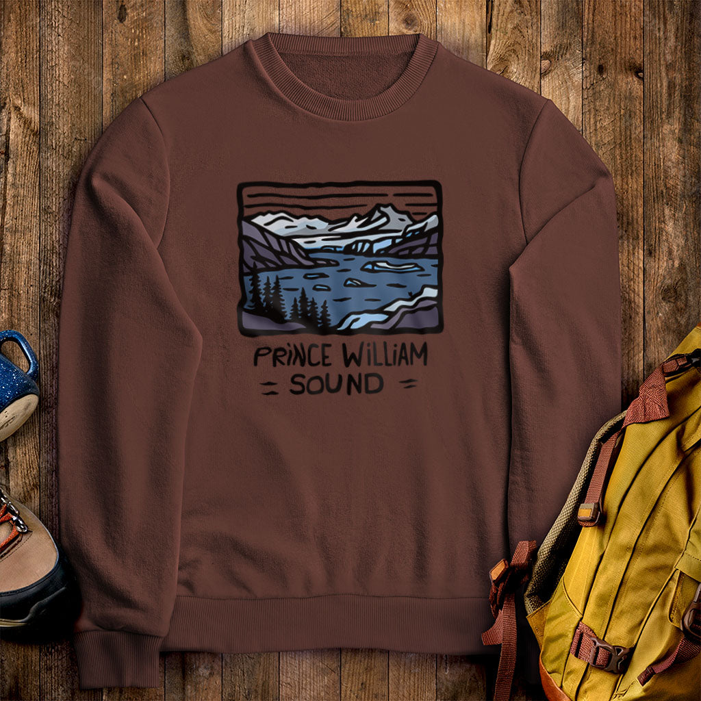 Prince William Sound Crewneck Sweatshirt Cocoa Adventure and Outdoors Themed Sweatshirt