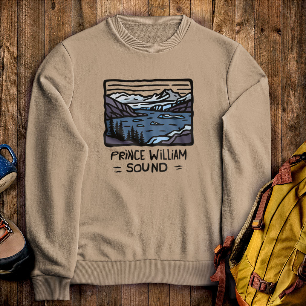 Prince William Sound Crewneck Sweatshirt Sand Adventure and Outdoors Themed Sweatshirt