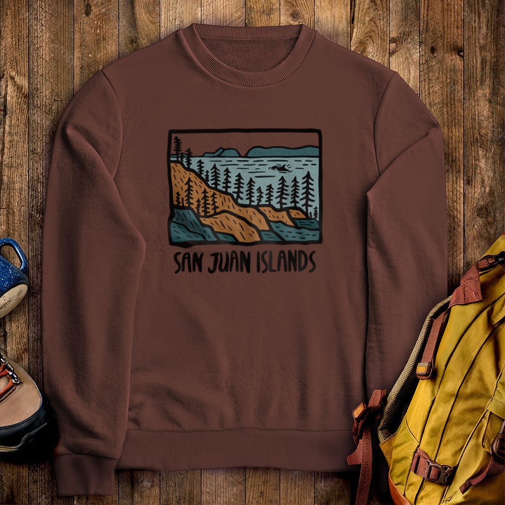 San Juan Islands Crewneck Sweatshirt Cocoa Adventure and Outdoors Themed Sweatshirt