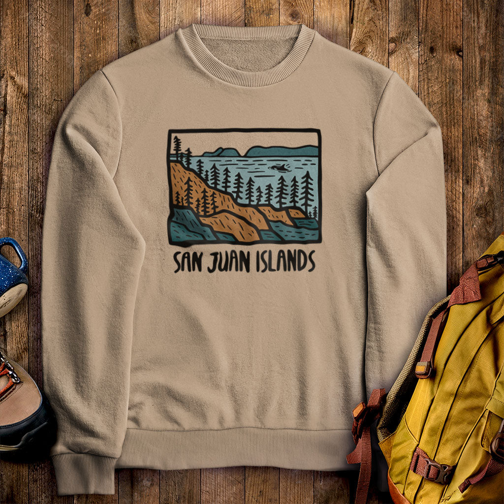 San Juan Islands Crewneck Sweatshirt Sand Adventure and Outdoors Themed Sweatshirt