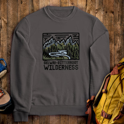 Selway-Bitterroot Wilderness Crewneck Sweatshirt Charcoal Adventure and Outdoors Themed Sweatshirt