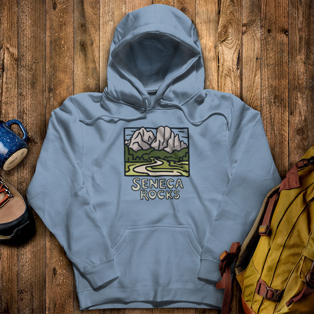 Seneca Rocks Hoodie Stone Blue Adventure and Outdoors Themed Hoodie