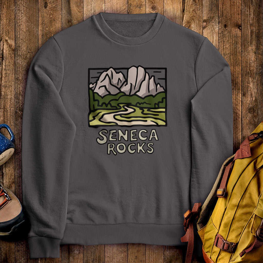 Seneca Rocks Crewneck Sweatshirt Charcoal Adventure and Outdoors Themed Sweatshirt
