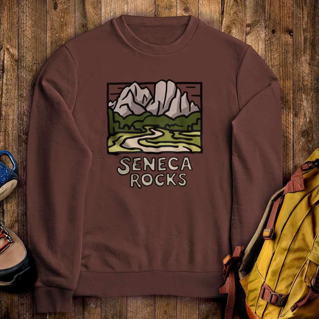 Seneca Rocks Crewneck Sweatshirt Cocoa Adventure and Outdoors Themed Sweatshirt