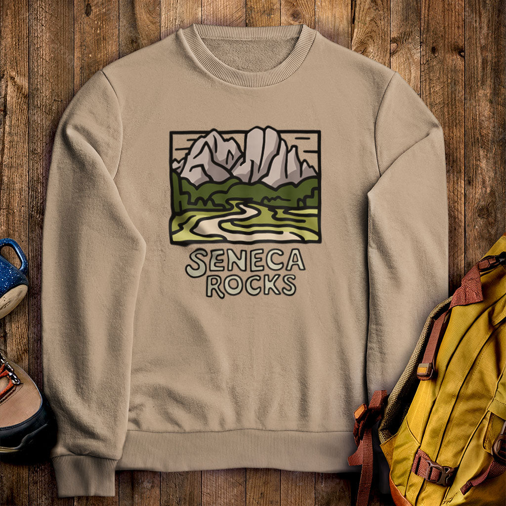 Seneca Rocks Crewneck Sweatshirt Sand Adventure and Outdoors Themed Sweatshirt