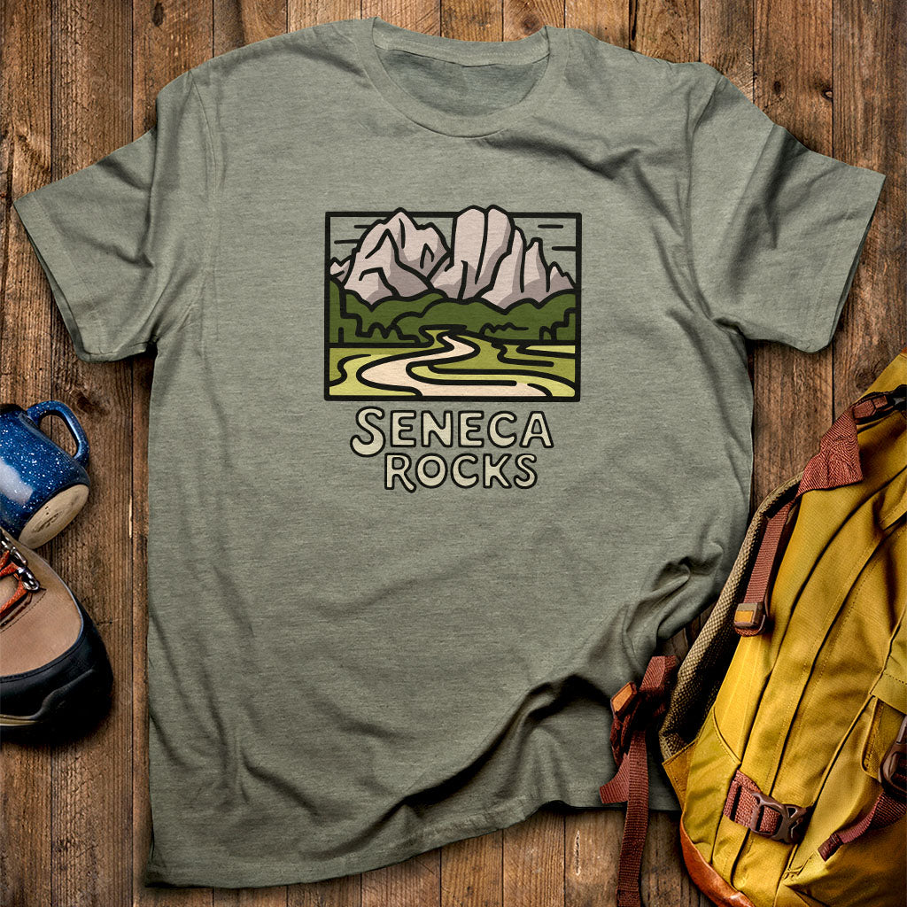 Seneca Rocks T-Shirt Heather Military Green Adventure and Outdoors Themed T-Shirt