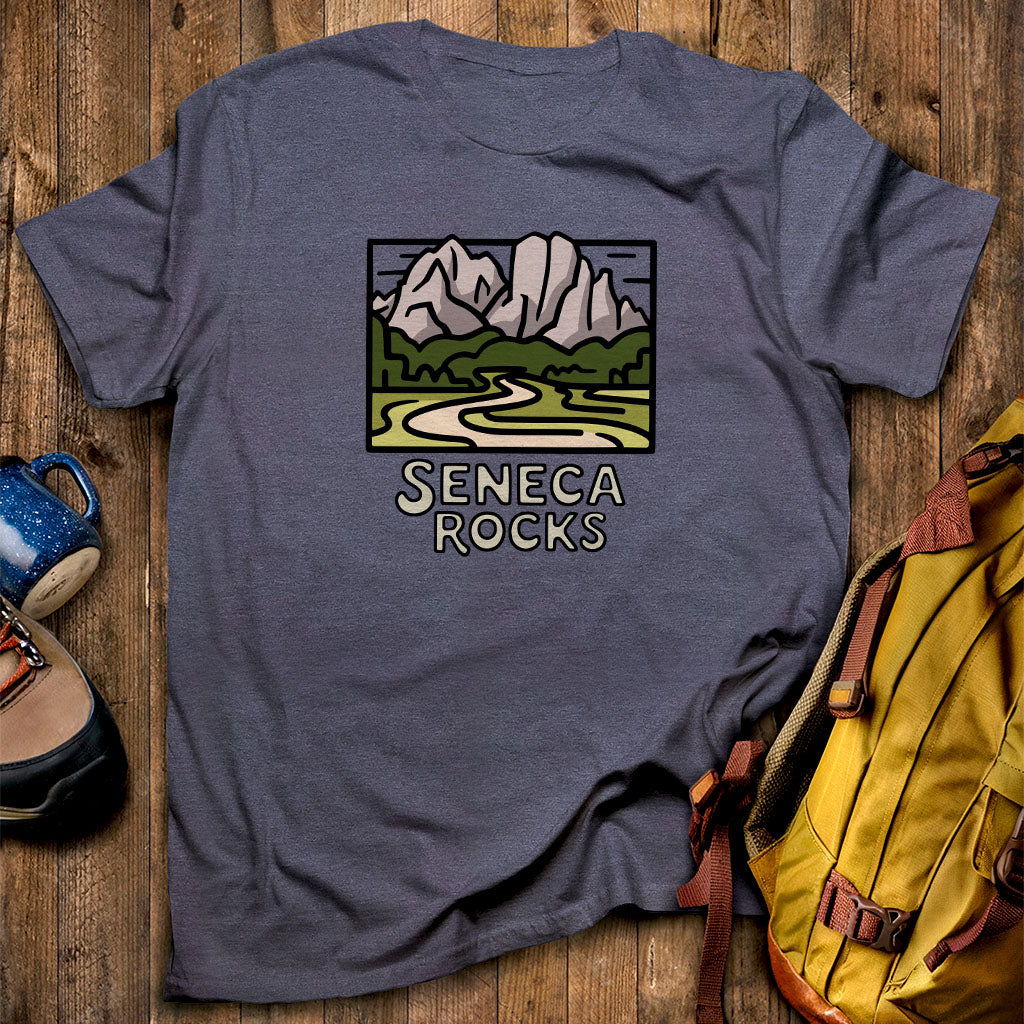 Seneca Rocks T-Shirt Heather Navy Adventure and Outdoors Themed T-Shirt