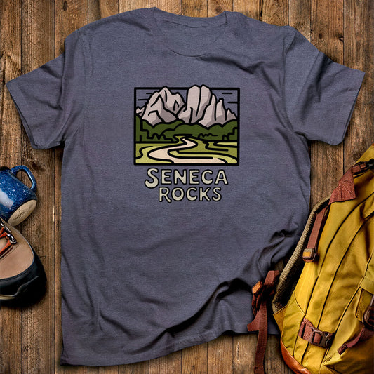Seneca Rocks T-Shirt Heather Navy Adventure and Outdoors Themed T-Shirt