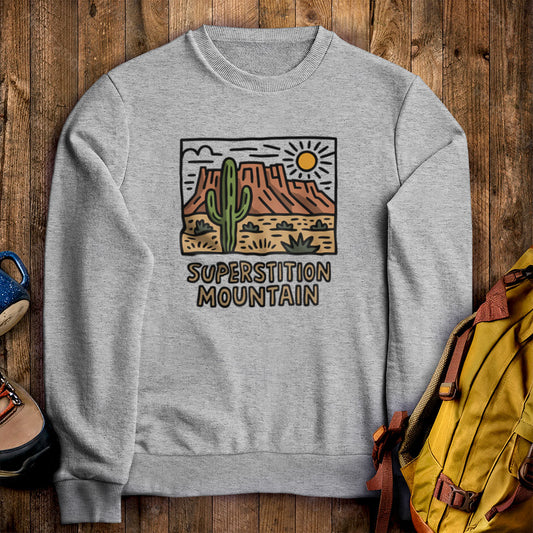 Superstition Mountain Crewneck Sweatshirt Sport Grey Adventure and Outdoors Themed Sweatshirt