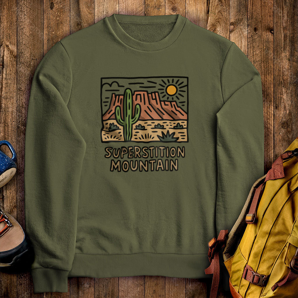 Superstition Mountain Crewneck Sweatshirt Military Green Adventure and Outdoors Themed Sweatshirt