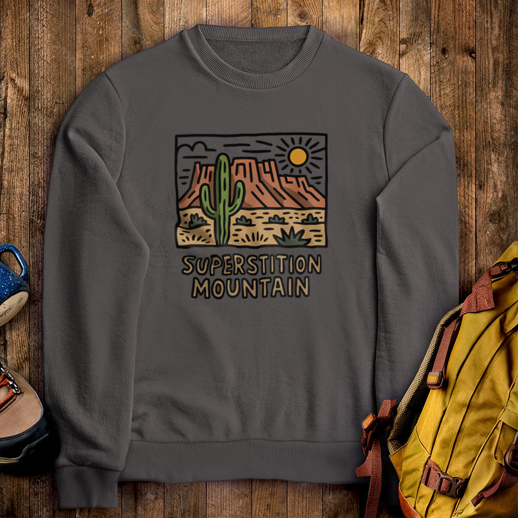 Superstition Mountain Crewneck Sweatshirt Charcoal Adventure and Outdoors Themed Sweatshirt