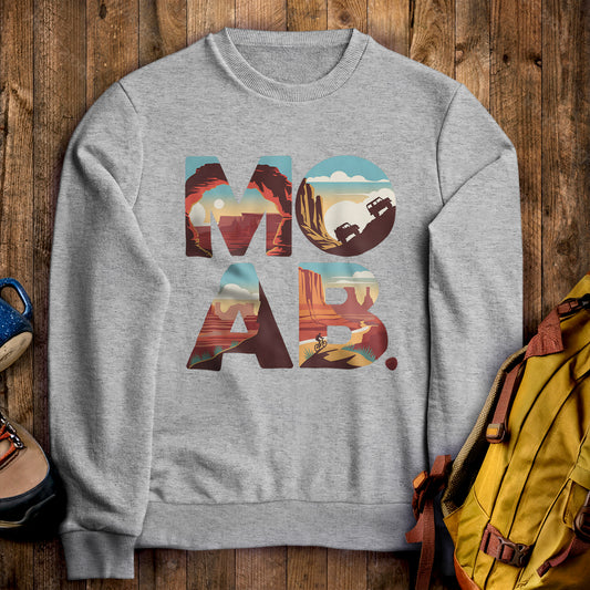 Moab Utah Crewneck Sweatshirt Sport Grey Adventure and Outdoors Themed Sweatshirt