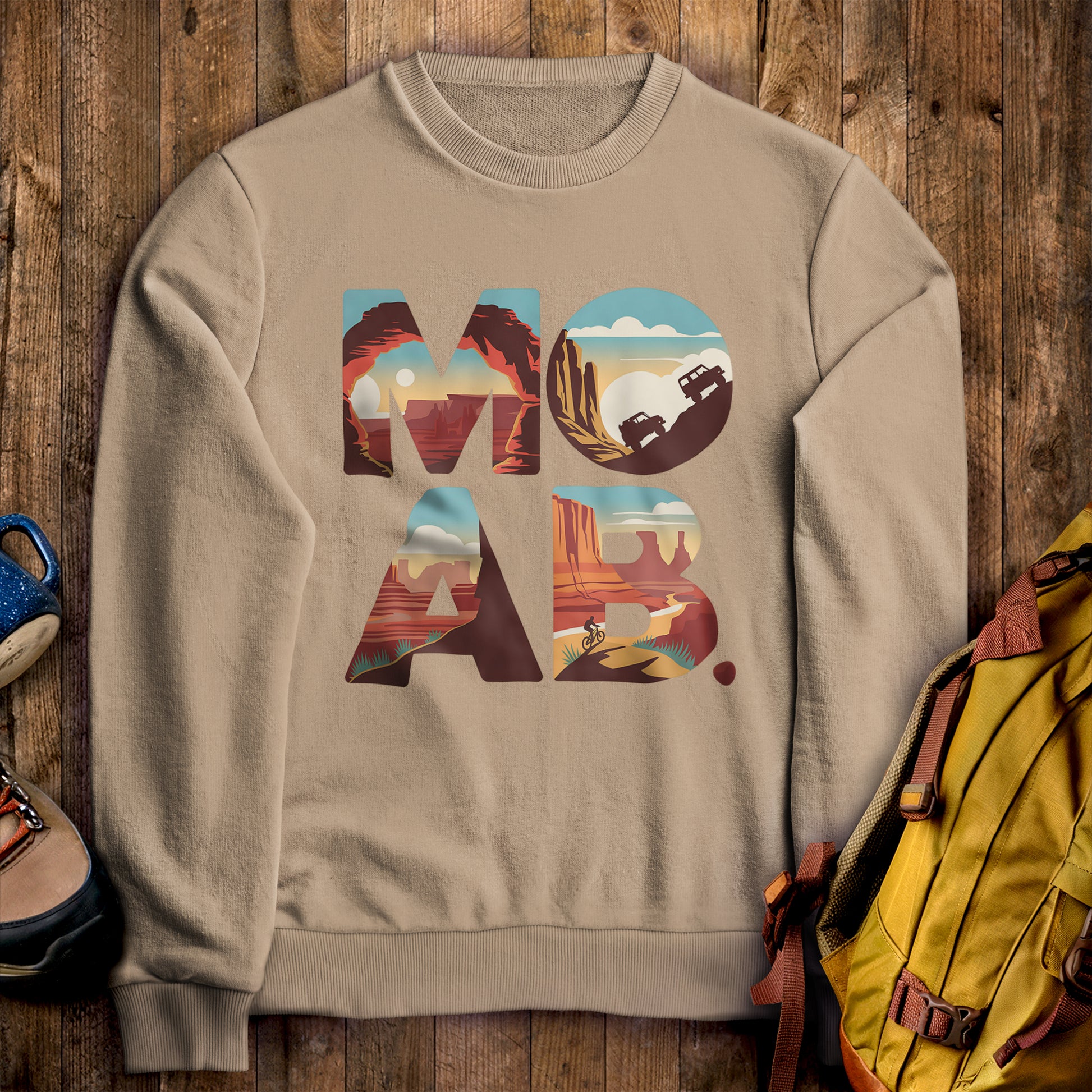 Moab Utah Crewneck Sweatshirt Sand Adventure and Outdoors Themed Sweatshirt