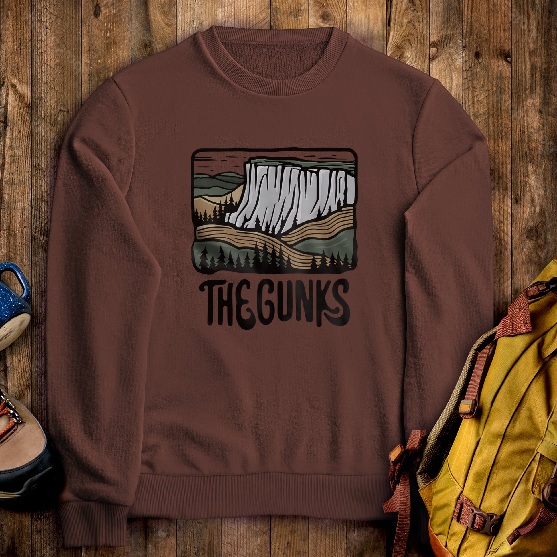 Shawangunk Ridge Crewneck Sweatshirt Cocoa Adventure and Outdoors Themed Sweatshirt