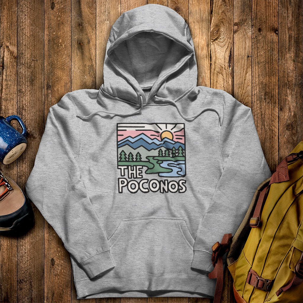 Poconos Mountains Hoodie Sport Grey Adventure and Outdoors Themed Hoodie