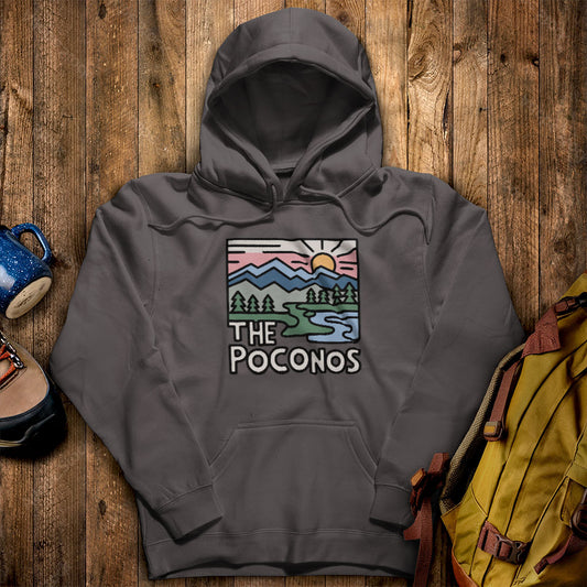 Poconos Mountains Hoodie Charcoal Adventure and Outdoors Themed Hoodie