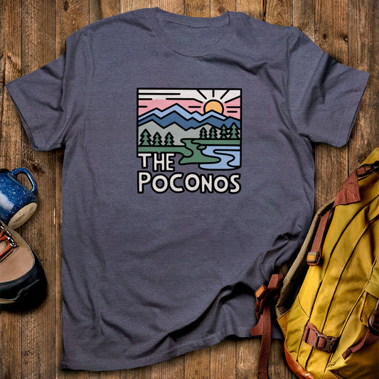 Poconos Mountains T-Shirt Heather Navy Adventure and Outdoors Themed T-Shirt
