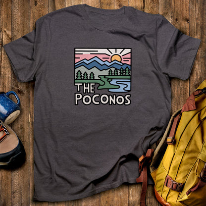Poconos Mountains T-Shirt Dark Heather Adventure and Outdoors Themed T-Shirt