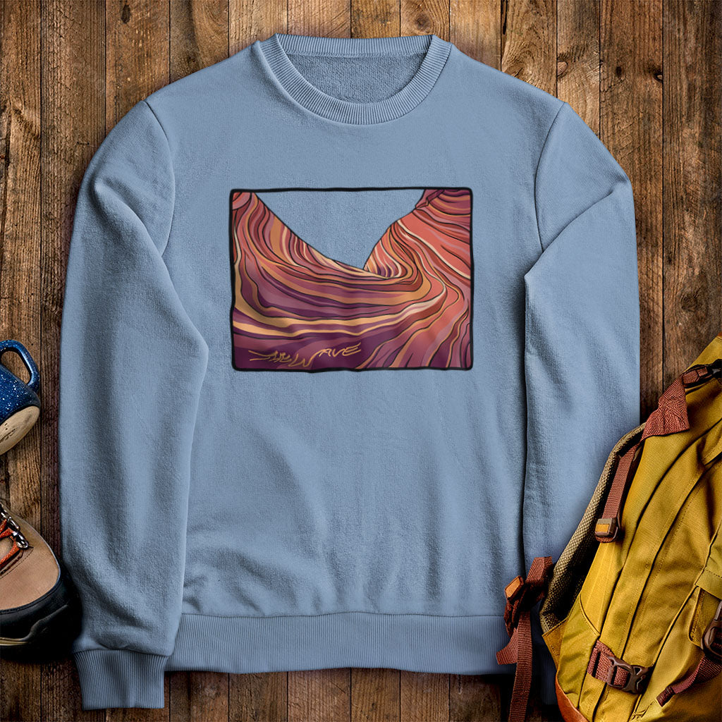 The Wave Crewneck Sweatshirt Stone Blue Adventure and Outdoors Themed Sweatshirt