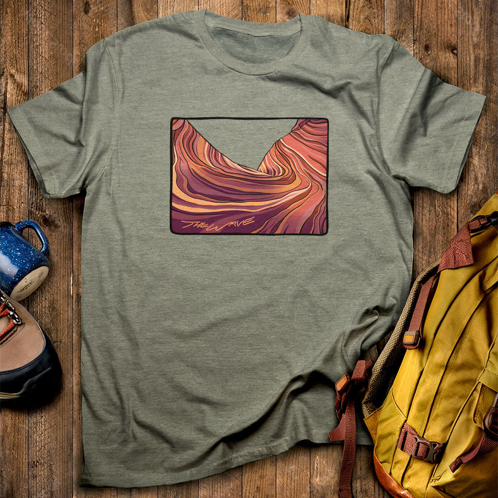 The Wave T-Shirt Heather Military Green Adventure and Outdoors Themed T-Shirt