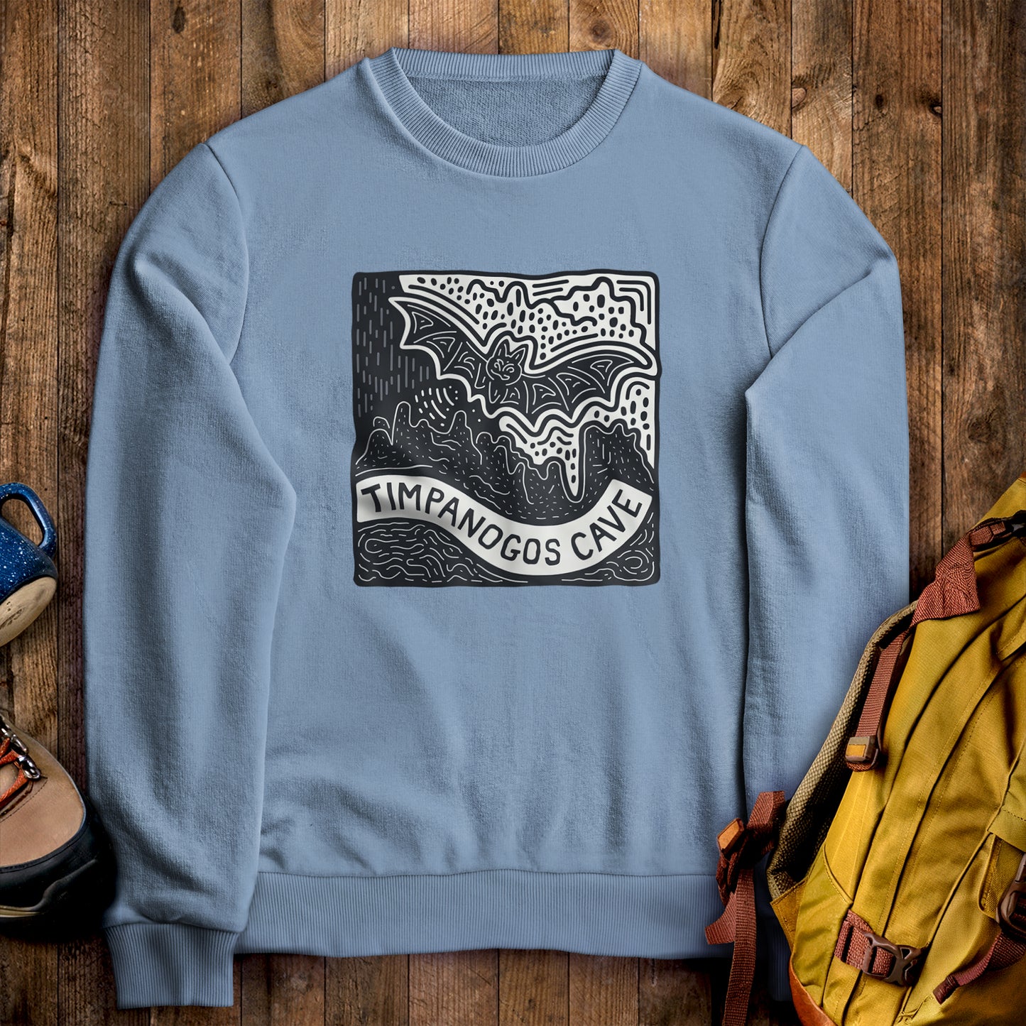 Timpanogos Cave Crewneck Sweatshirt Stone Blue Adventure and Outdoors Themed Sweatshirt