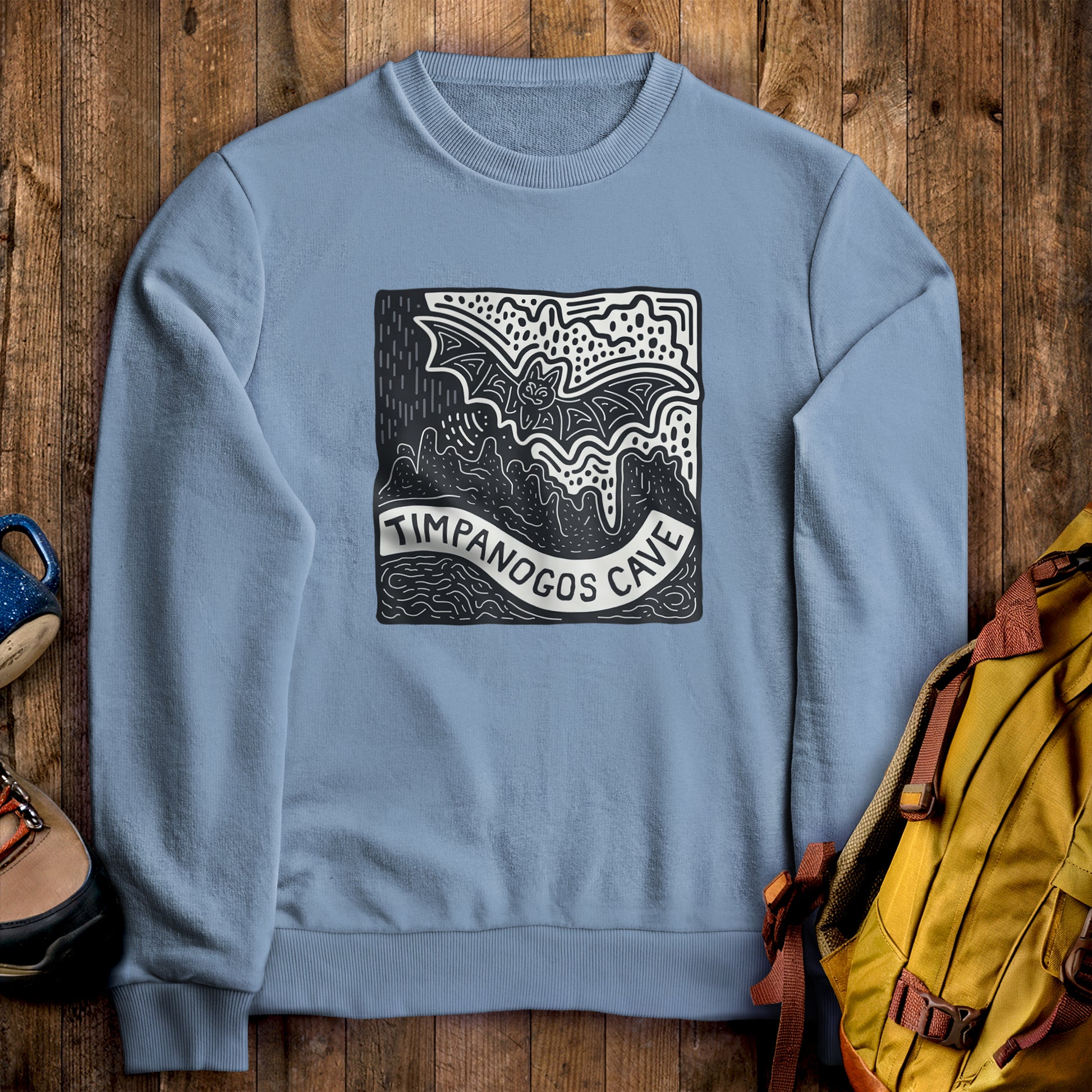 Timpanogos Cave Crewneck Sweatshirt Stone Blue Adventure and Outdoors Themed Sweatshirt
