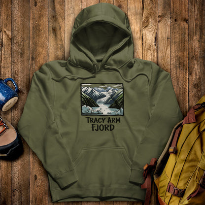 Tracy Arm Fjord Hoodie Military Green Adventure and Outdoors Themed Hoodie