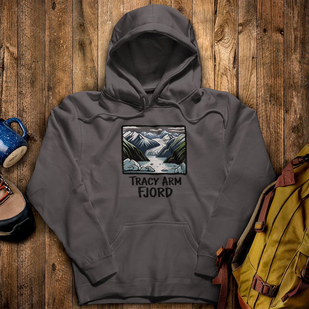 Tracy Arm Fjord Hoodie Charcoal Adventure and Outdoors Themed Hoodie
