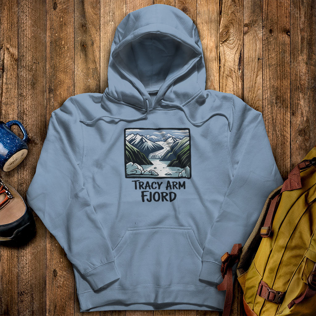 Tracy Arm Fjord Hoodie Stone Blue Adventure and Outdoors Themed Hoodie