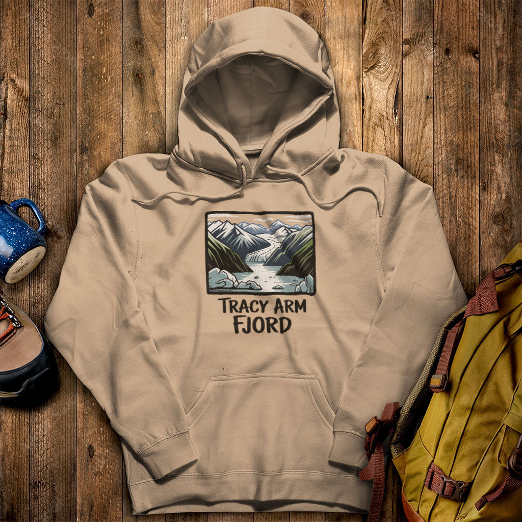 Tracy Arm Fjord Hoodie Sand Adventure and Outdoors Themed Hoodie