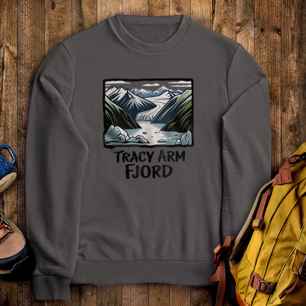 Tracy Arm Fjord Crewneck Sweatshirt Charcoal Adventure and Outdoors Themed Sweatshirt