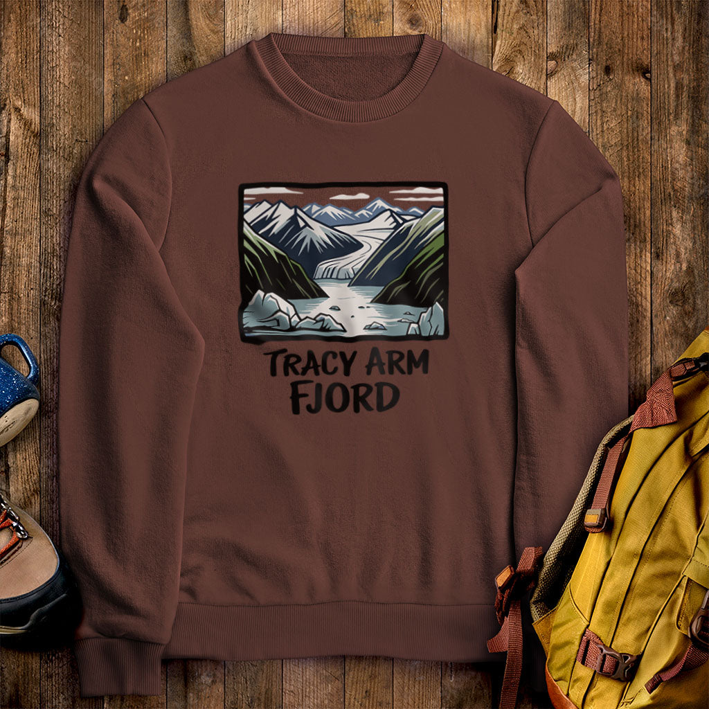 Tracy Arm Fjord Crewneck Sweatshirt Cocoa Adventure and Outdoors Themed Sweatshirt
