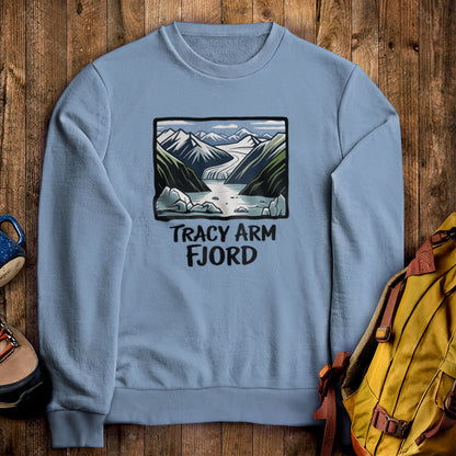 Tracy Arm Fjord Crewneck Sweatshirt Stone Blue Adventure and Outdoors Themed Sweatshirt