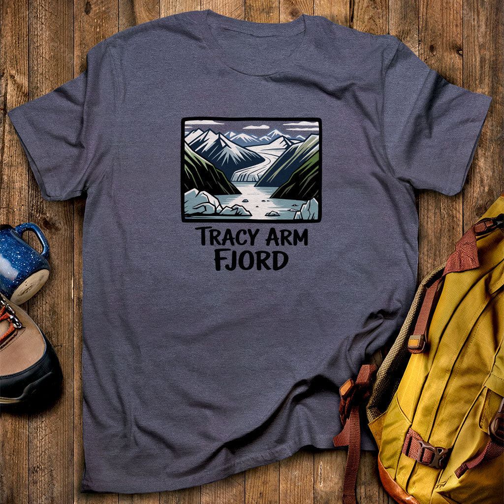 Tracy Arm Fjord T-Shirt Heather Navy Adventure and Outdoors Themed T-Shirt