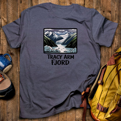 Tracy Arm Fjord T-Shirt Heather Navy Adventure and Outdoors Themed T-Shirt