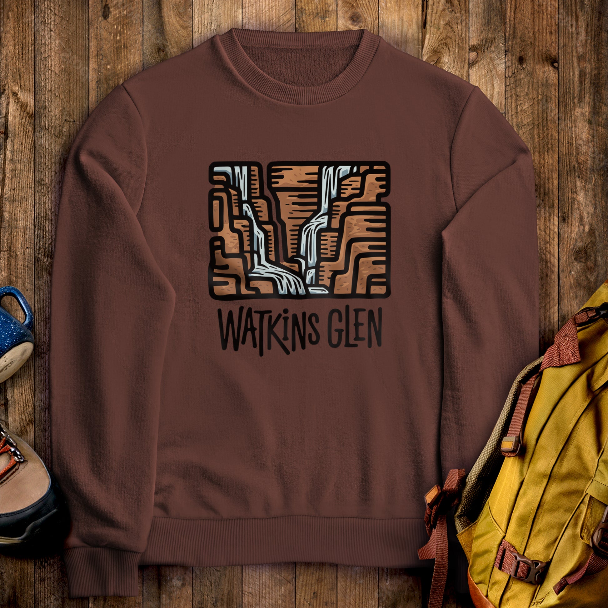 Watkins Glen State Park Crewneck Sweatshirt Cocoa Adventure and Outdoors Themed Sweatshirt