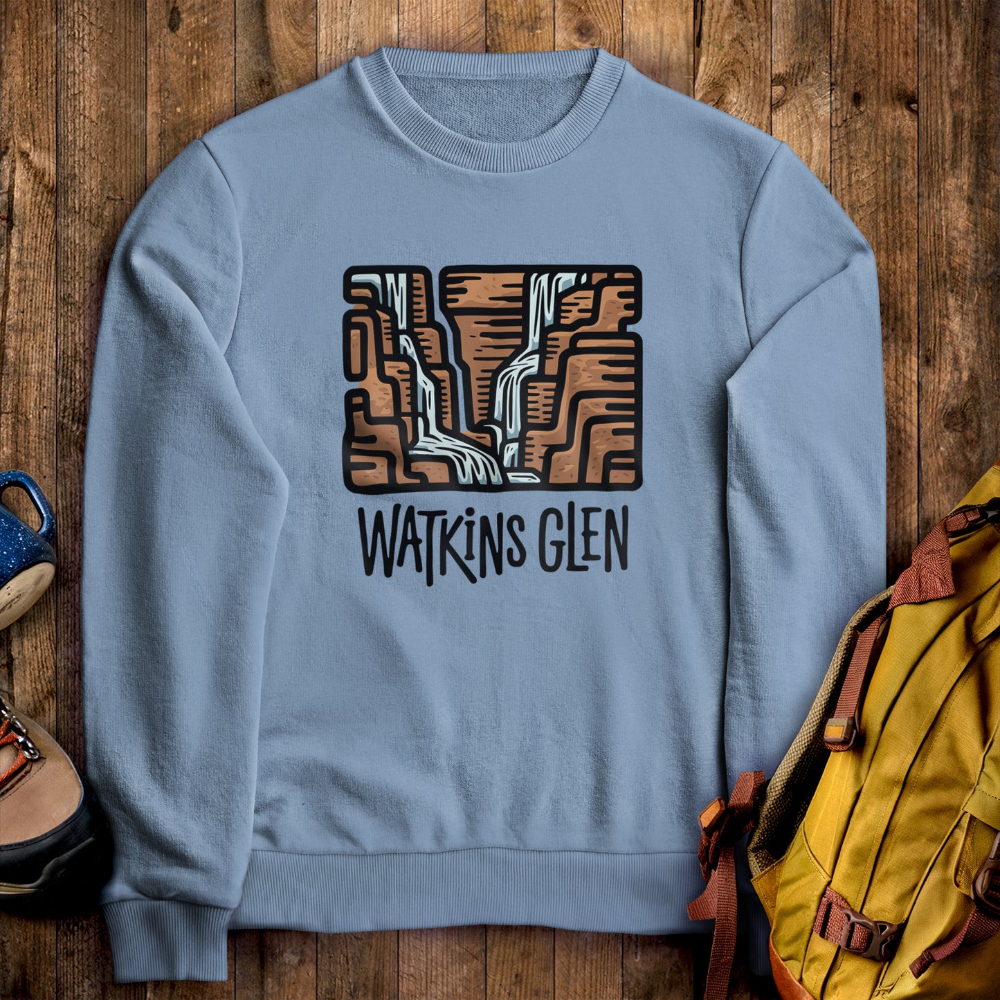 Watkins Glen State Park Crewneck Sweatshirt Stone Blue Adventure and Outdoors Themed Sweatshirt