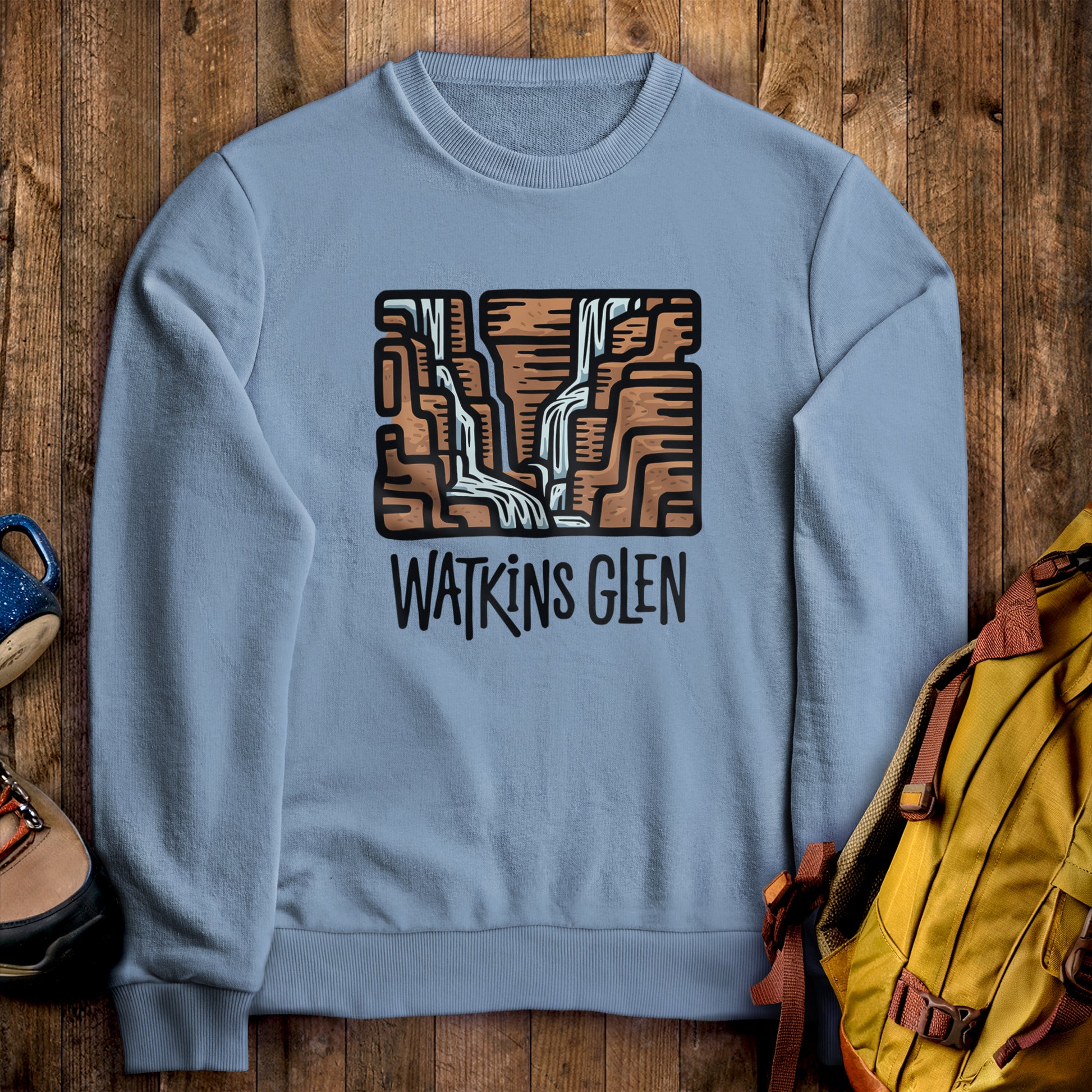 Watkins Glen State Park Crewneck Sweatshirt Stone Blue Adventure and Outdoors Themed Sweatshirt