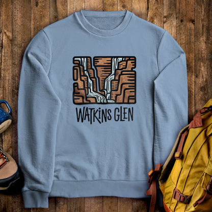 Watkins Glen State Park Crewneck Sweatshirt Stone Blue Adventure and Outdoors Themed Sweatshirt