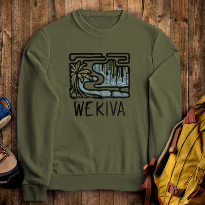 Wekiva River Crewneck Sweatshirt Military Green Adventure and Outdoors Themed Sweatshirt