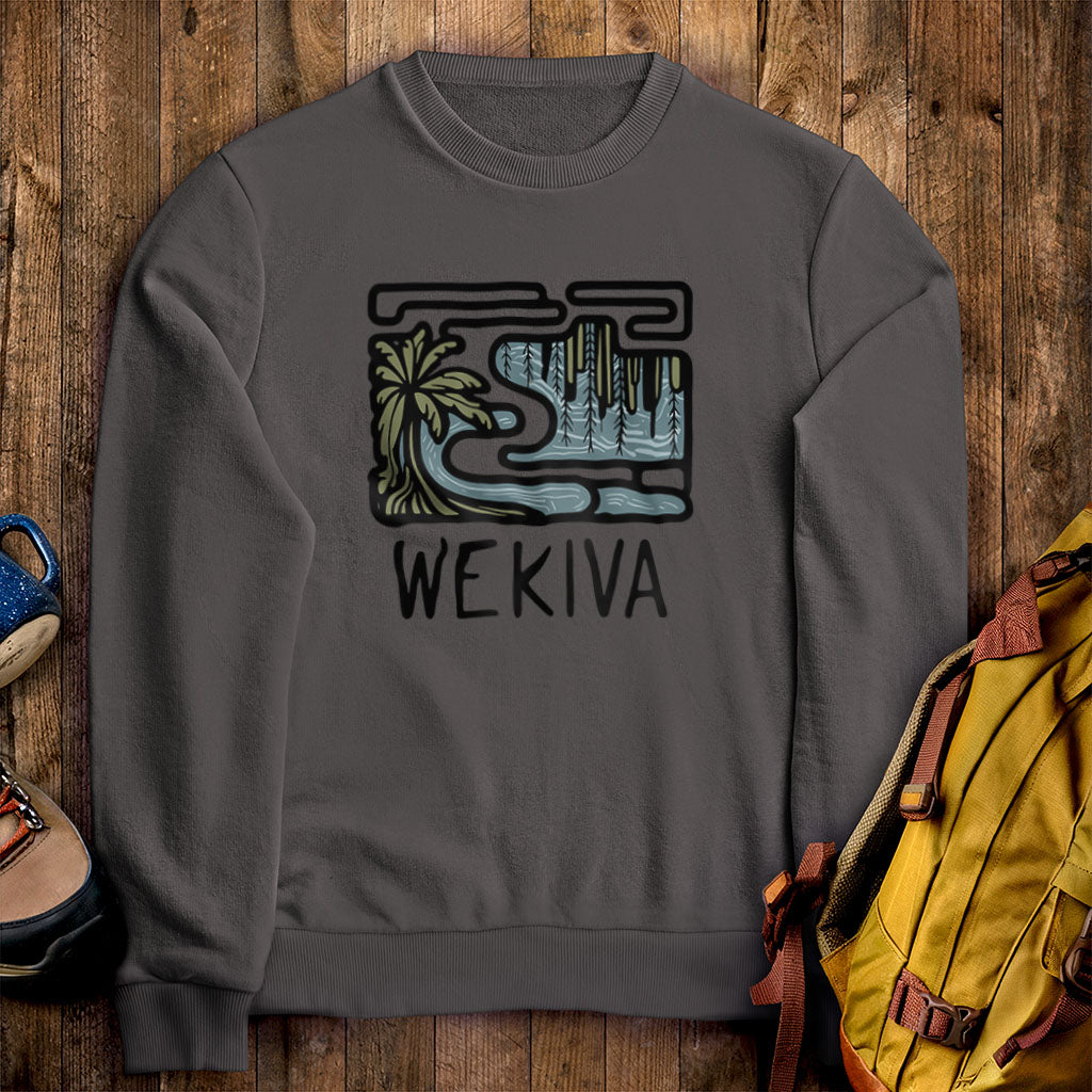 Wekiva River Crewneck Sweatshirt Charcoal Adventure and Outdoors Themed Sweatshirt